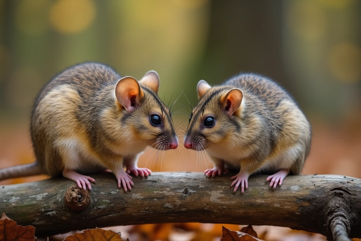 Comparaison côte à côte d'un lérot et d'un loir gris sur une branche en forêt, illustrant leurs différences morphologiques