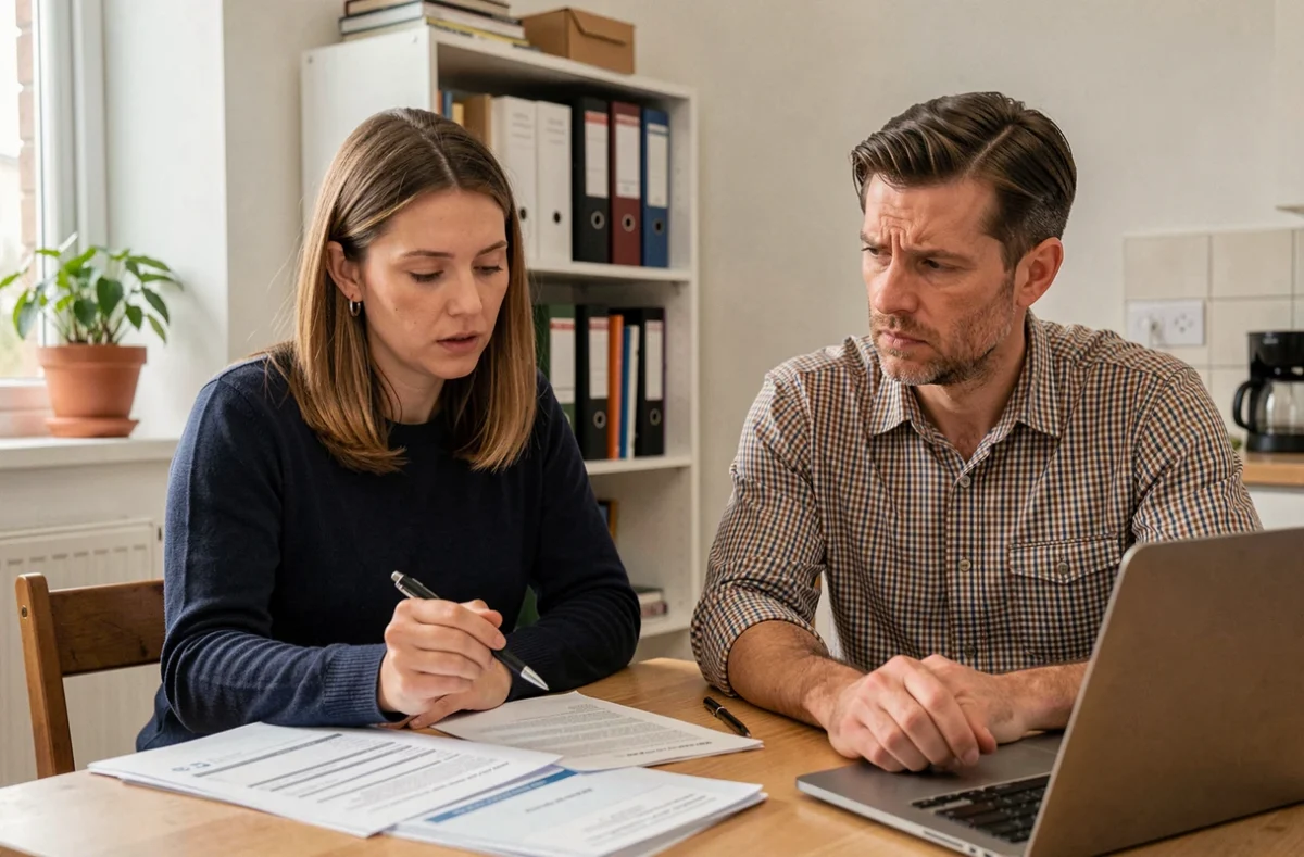 Couple étudiant le prix au mètre carré et le budget de construction de leur future maison