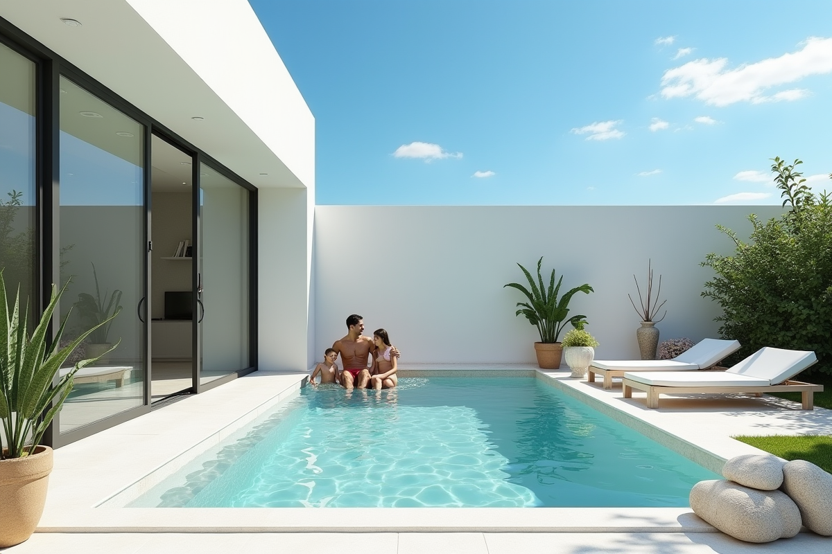 Famille profitant d un spa dans un jardin serein en plein air