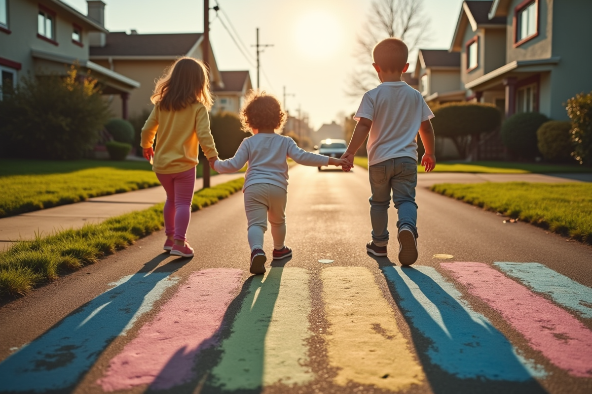 Famille dessinant des jeux de rue avec des enfants