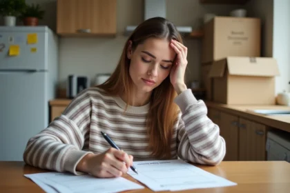 Femme remplissant un formulaire de changement d'adresse à la maison
