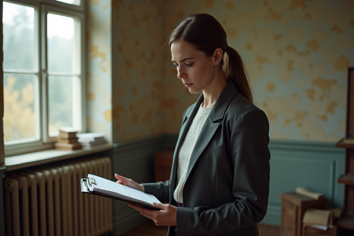 Jeune femme en blazer examinant une pièce ancienne