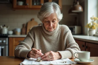 Femme nettoyant un collier en argent dans la cuisine