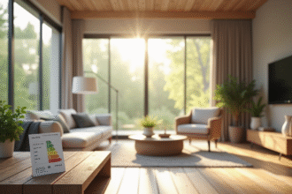 Salon lumineux avec certificat d energie sur la table