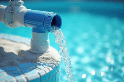 Vue rapprochee d'un systeme de filtration piscine en action